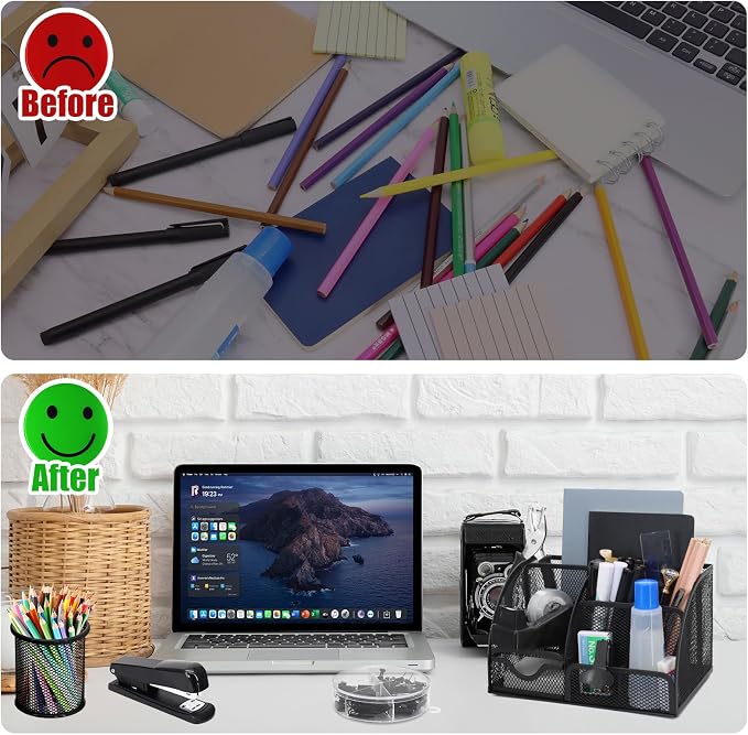 13-in-1 Office Desk Organizer Set for Back to School Supplies Accessories | Organizer Set with Stapler and Tape Dispenser, Pen Holder, Scissors, Ruler, Hole Punch, 2 Pens & More Desk Supplies