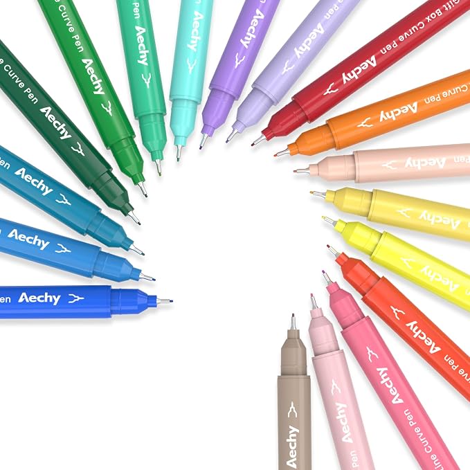 AECHY Dual Tip Curve Highlighter Pens, 18 Patterns, 18 Colors, 18 Pack | Fine Tip Marker Pens with Curve Pattern Roller for Aesthetic Journaling, Bullet Journals, Card Making, Crafts &Creative Gifts