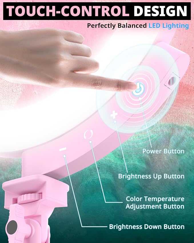 UBeesize 12'' LED Ring Light with 62'' Tripod Stand and Magnetic Phone Holder, Selfie Ring Light for Video Recording, Live Streaming, Compatible with iPhone & Android (Pink)