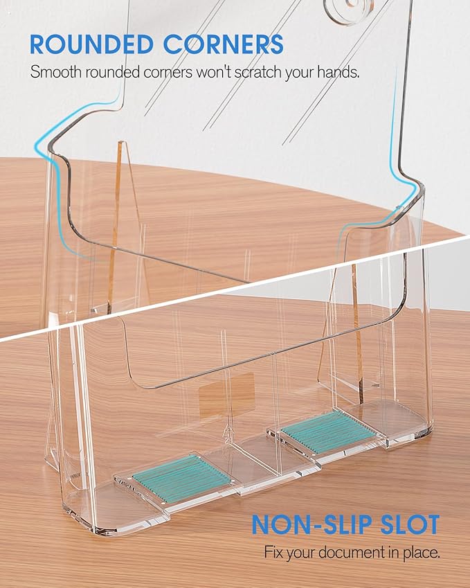 KTRIO Acrylic Brochure Holder 8.5 x 11 Clear Flyer Display Stand, Plastic Literature Holder for Trifold Brochures, Magazines, Menus, Pamphlets, Booklets, Documents, Desk or Wall Mount, 2 Pack
