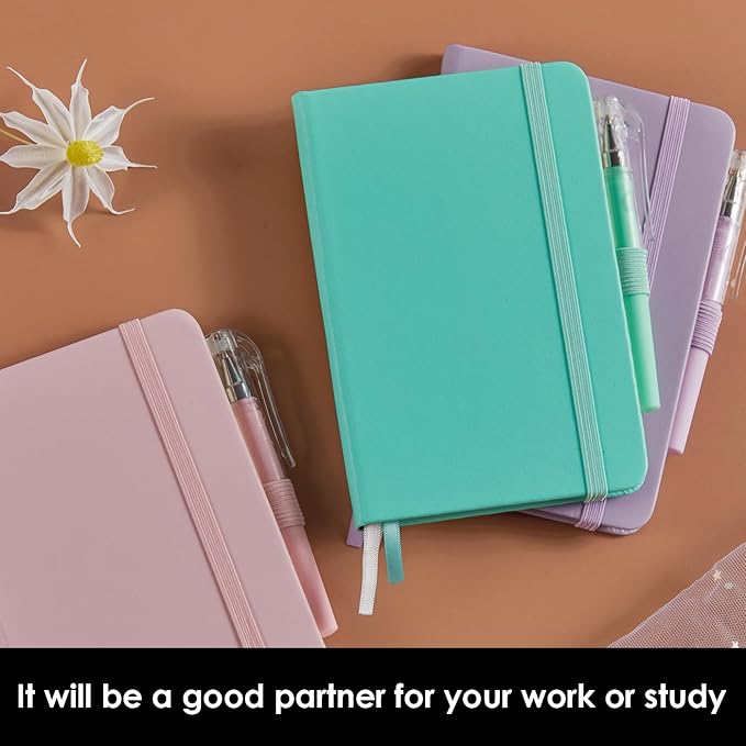3 Pack Small Notebook Pocket Journals for Women, 3.7" x 5.7" A6 Mini Pocket Size Journal Notebook with Pen, Cute Notebook Pocket Diary for Writing Work, Hardcover Leather Cover, Pink, Purple, Green