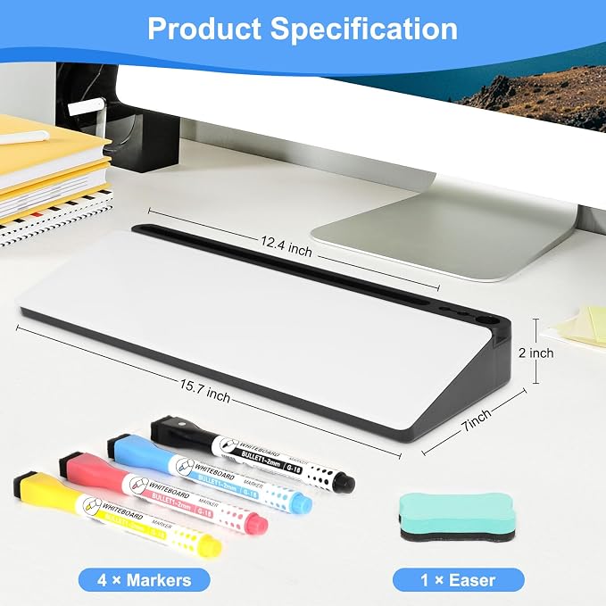 Desktop Glass Whiteboard with Storage, Desk Dry Erase White Board Stand | Computer Keyboard Stand, Office Desk Organizers and Accessories with Drawer, To Do Memo Notepad, Home School Supplies