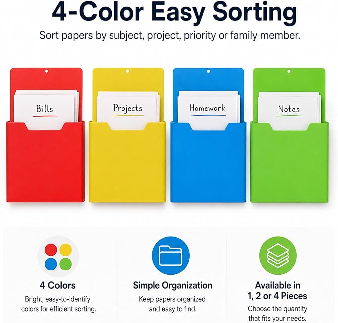Magnetic File Holder, A4 Wall Organizer for Classroom Whiteboards (2PCS-B) | Large File Pocket for Teachers, Office and Home; Attaches to Fridges, Lockers, Cabinets and Other Metal Surfaces