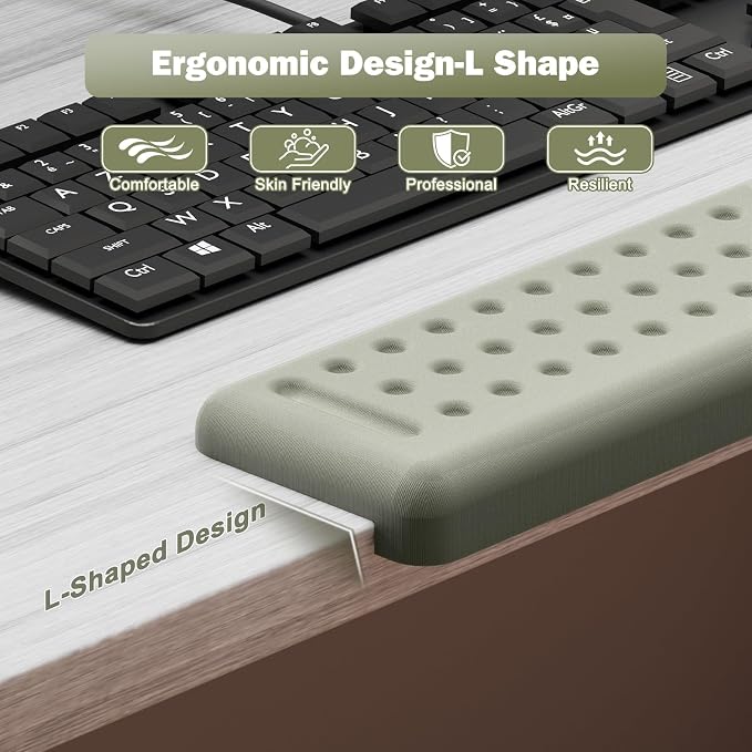 Leolee L-Shaped Desk Long Wrist Rest Elbow 60CM, Grey Arm Rest for Desk | Memory Foam, Non-Slip Base, Ergonomic Desk Edge Cushion, Wrist Support for Computer Keyboard, Typing, Office, Home
