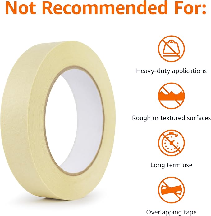 Amazon Basics Masking Tape for Light Duty Applications, Labeling, Easy Removal, Tears by Hand, 0.94" x 180', Beige, 6 Rolls