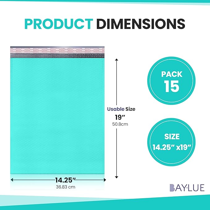 Teal Poly Bubble Mailers 14.50x20 Inch #7 | Self Seal Large Padded Envelopes | Air Cushioned Bubble Mailer | Usable Size 14.25x19 Inch | Waterproof Lightweight Mailing Shipping Bags | 15 Pack