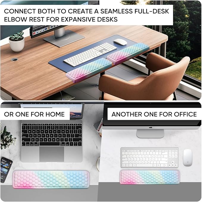 JIKIOU L-Shaped Desk Elbow Pad for Desk 2 Pack, Soft Memory Foam Elbow Support Padding with Non-Slip Base, Easy Typing Pain Relief Comfort for Office Work Gaming Rainbow