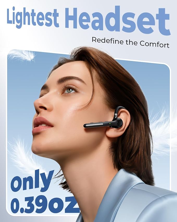 Bluetooth Headset V5.4, Bluetooth Earpiece with 500mAh Charging Case, 50H Talk Time Wireless Headset with Mic for Computer Cell Phones, Hands Free Noise Canceling Headphones for Work Trucker