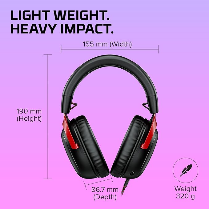HyperX Cloud III – Wired Gaming Headset,PC,PS5,Xbox Series X|S,Angled 53mm Drivers,DTS Spatial Audio,Memory Foam,Durable Frame,Ultra-Clear 10mm Mic,USB-C,USB-A,3.5mm – Black/Red,(Pack of 10)