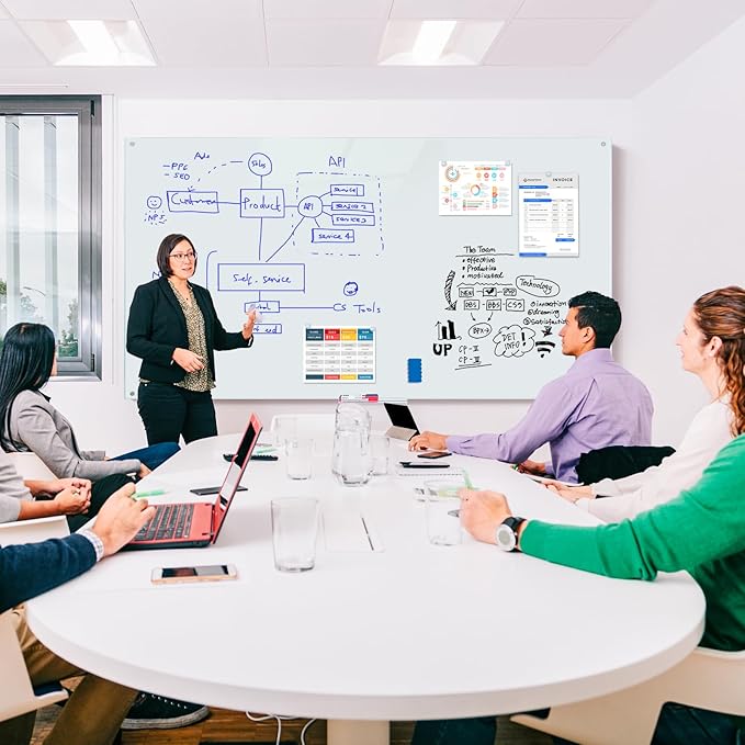 Maxtek Magnetic Glass Whiteboard 72 x 48 in, Frameless Glass Board for Wall | Large Glass Dry Erase Board, Strong Magnetic Surface, Includes Markers, Magnets, and Eraser for Classroom, Home, and Office