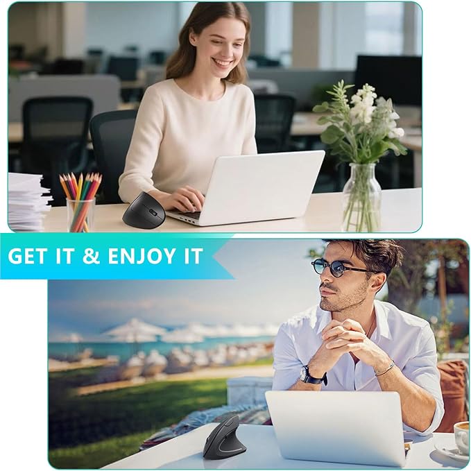 Lekvey Ergonomic Mouse, Rechargeable Vertical Wireless Mouse, Comfort Grip | Long Battery Life, USB-C Charging, Quiet Click, Carpal Tunnel Support, 2.4G Wireless, 3DPI 800/1200/1600, for Laptop, Mac, PC