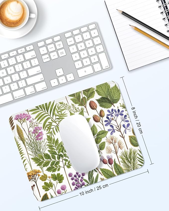 Mouse Pad, Cute Mouse Mat, 10" x 8", Cute Green Leaf -02 | Square Waterproof Gaming Computer Mat, Textured Top, Stitched Edges, Non-Slip Rubber Base for Office Home Laptop Keyboard