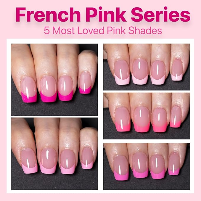 SXC Cosmetics French Tip Press On Nails 150 Pieces in 15 Sizes Ultra Fit with Pre-applied Tip Primer and Base Coat, No Need to File Fake Nails for Nail Art DIY X-Pro Tips (5PINK113-XS Square)