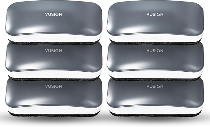 VUSIGN Dry Erase Eraser, Magnetic White Board Eraser- 6 Pack, Grey | Strong Magnet & Ergonomic Design Dry Eraser for Glass Board, Calendar Board, Office, Home, School