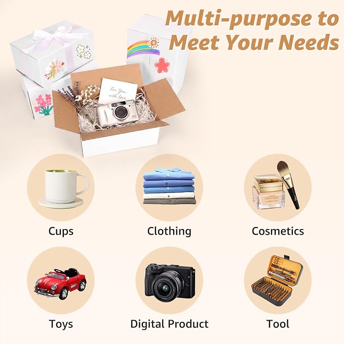 30 Pack 9x6x4, 10x7x5 Assorted Sizes Shipping Boxes for Small Business, Each Size 15 Pack, White Corrugated Cardboard Small Box for Packaging, Moving, Mailing, and Storing