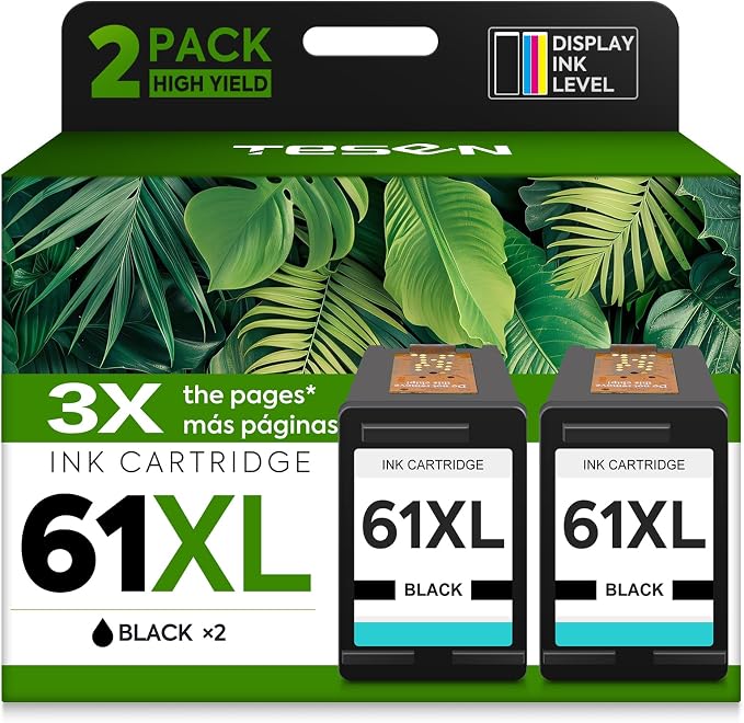 61XL ink 61 Black Replacement for HP 61 Black Ink Cartridge HP61 HP61XL | Compatible for HP Envy 5530 4500 4502 5535 Deskjet 2540 2541 3050 3510 1510 OfficeJet 4630 4632 Printer (Black 2-Pack)