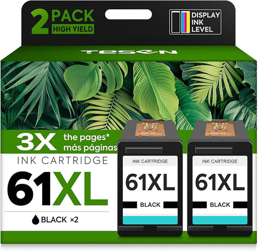 61XL ink 61 Black Replacement for HP 61 Black Ink Cartridge HP61 HP61XL | Compatible for HP Envy 5530 4500 4502 5535 Deskjet 2540 2541 3050 3510 1510 OfficeJet 4630 4632 Printer (Black 2-Pack)