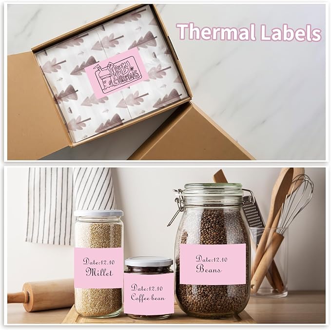 Starboling 3" x 2" Thermal Labels,Self-Adhesive Rectangle Thermal Printer Sticker,for Price,Barcode,Mailing,Name（Pink）