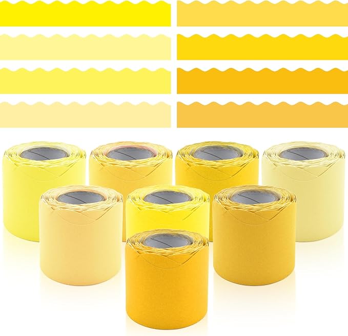 8 Rolls 262.4 Ft Yellow Bulletin Board Borders - Yellow Bulletin Board Borders for Classroom, School & Office Decor - Bulletin Boards Decorations - Bulletin Boards Trim