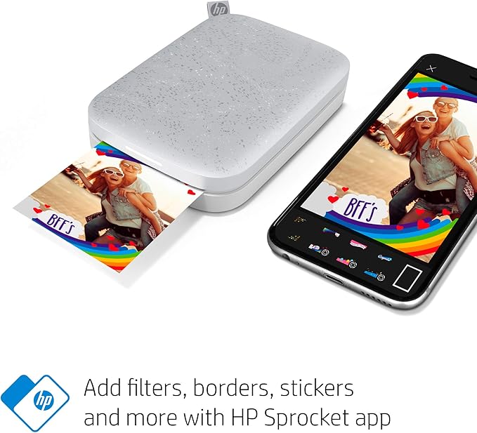 HP Sprocket 2x3 Instant Smartphone Photo Printer 75 Sheets Bundle - Bluetooth Portable Color Wireless Mobile Printer (Luna Pearl) Zink Sticky-Back Photos