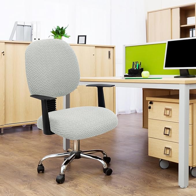 MIFXIN Computer Office Chair Cover Stretch Elastic Slipcover 2 Piece Stretchable Jacquard Computer Chair Seat Cover Furniture Protector for Office Home, Only Covers, NO Chair (Light Grey)