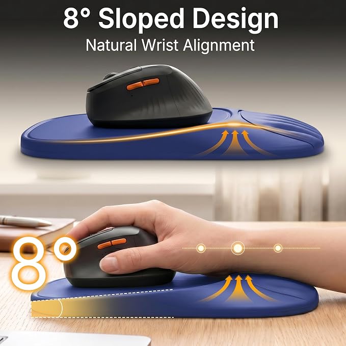 Ergonomic Mouse Pad with Wrist Rest, Sloped Memory Foam Mousepad with Wrist Support, Cooling Channels, Non-Slip Base, Smooth Lycra Surface for Office, Gaming & Home Desk (Midnight Blue)