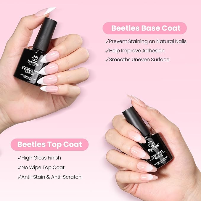 Beetles Gel Nail Kit Flat-X, Almond Medium, 320pcs 16 Sizes Nail tips, with 15g Nail Glue Gel Hands-Free, 7.5ml Base Gel & Top Coat, Mini Lamp, for Acrylic Press On Nail, Extension DIY Set at Home