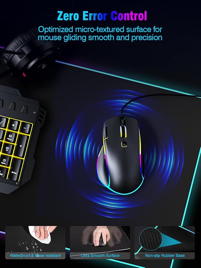 Mouse Pad with Magnetic Wireless Charging, Large Desk Pad Protector, RGB Black Desk Mat with 15W Fast Charger, Non-Slip Waterproof Mousepad for Office Home Gaming