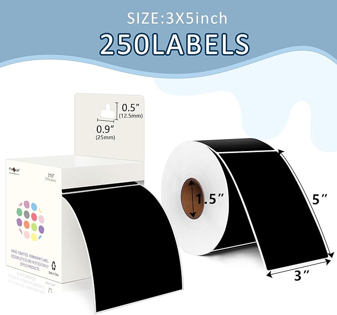 PARLAIM 3 X 5 Inch 4Rolls/1000 Per Rectangle Inventory Color Coding Labels,Roll Square Label Stickers for Home(Black)