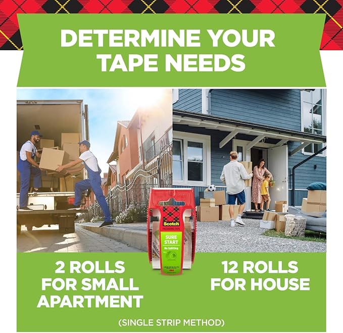 Scotch Sure Start Packing Tape, Clear, Quiet Unwind and Easy Start, 1.88 in. x 25 yd., 6 Tape Rolls, Designed for Packing, Shipping and Mailing, No Splitting or Tearing, 1.5" Core, Packaging May Vary