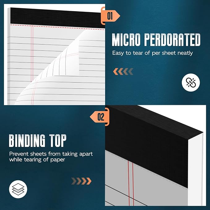 3 Pack White Legal Pads 8.5 x 11 Note Pads, Wide Ruled White Legal Notepads | Micro Perforated Lined Note Writing Pads 30 Sheets per Notepad Double-Side Printed Note Pad 8.5x11'' for Home, Office, School