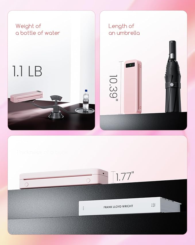 Portable Printers Wireless for Travel, A285M Bluetooth Inkless Thermal Printer Support 8.5" X 11" & A4 Thermal Paper, Small Mobile Printer Compatible with iPhone Android Laptop for Home Receipt, Pink