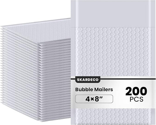 Bubble Mailers 4x8inch 200Pack Grey Bubble Mailers Self-Seal Padded Mailing Envelopes Bubble Opaque Padded Mailer for Small Businesses to Package and Mail Jewelry Cosmetics#000（white，grey）