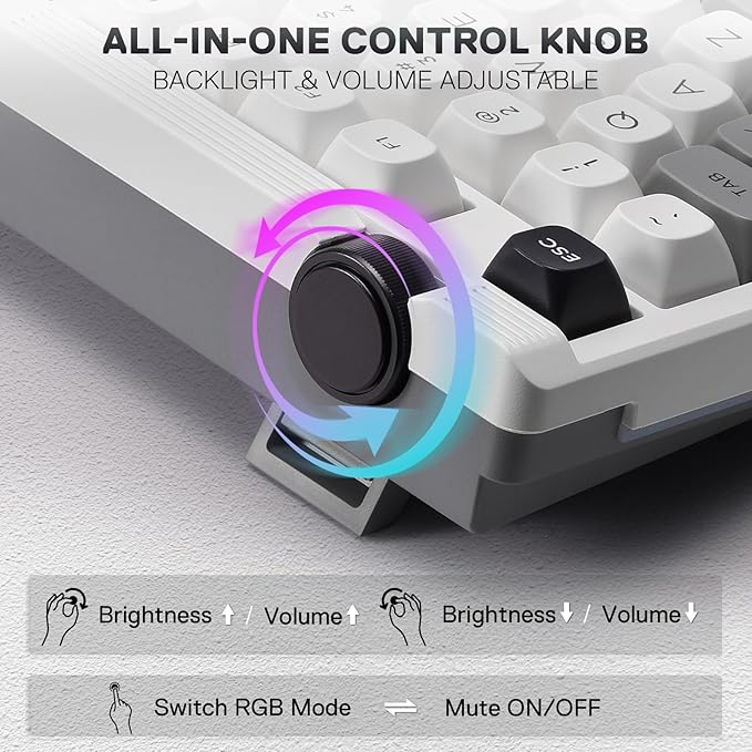 Redragon K729 PRO 80% Wireless Gasket RGB Gaming Keyboard, 3-Mode TKL Mechanical Keyboard w/Knob Control, Mix-Color PBT Keycaps, Hot-Swap South-Facing Socket & 5-Layer Dampener, Custom Silent Switch