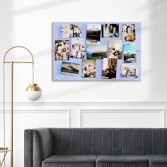 MaxGear Felt Bulletin Board 36" x 24", Light Blue Felt Wall Tiles Push Pins | Cork Board For Walls Alternative, 6 Pack 11.8" x 11.8" Wall Panels, Pin Board Custom Layout Design, Office Decor Home Decor