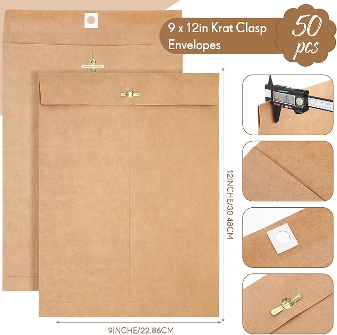 Teling 50 Pcs Manilla Clasp Envelopes Kraft Closure | Metal Clasp Secure Closure, Reinforced Flap, Small Catalog for Documents Mailing Files, Office School Business Home