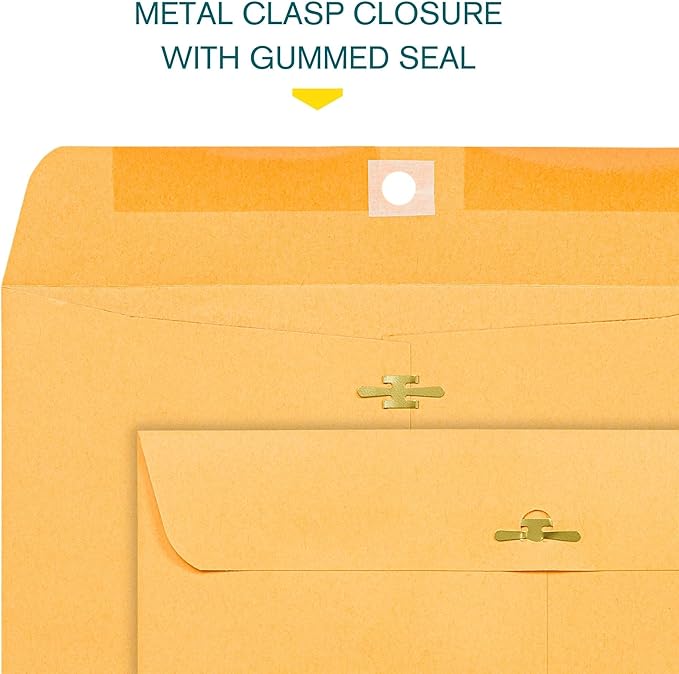 EnDoc 9 1/2 x 12 1/2 Clasp Envelopes - 100 Pack - Brown Kraft Catalog Envelopes Gummed Seal Closure – 28lb Heavyweight Paper 9.5x12.5 inch Envelopes for Home, Office, Business, Legal or School.