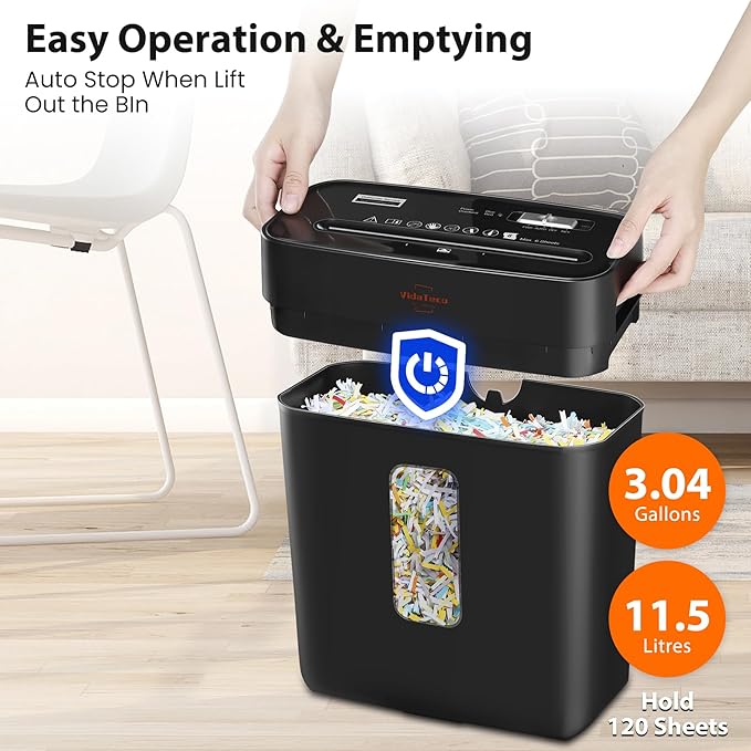 Paper Shredder for Home Use 6-Sheet Cross-Cut Shredder,Also Shred Card/Clip/Staple,P-4 Higher Security,Small Document Shredding Machine for Office,Heavy Duty with Jam Proof,3.04-Gal Bin