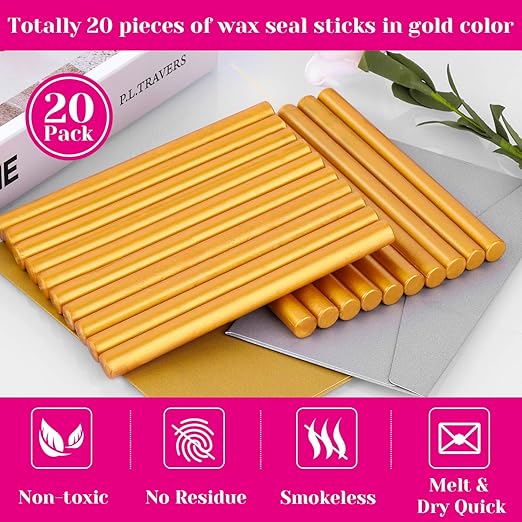 Sealing Wax, Paxcoo 20pcs Wax Seal Sticks, Glue Gun Sealing Wax for Wax Seal Stamp, Letter Wax Seal and Crafts (Gold)