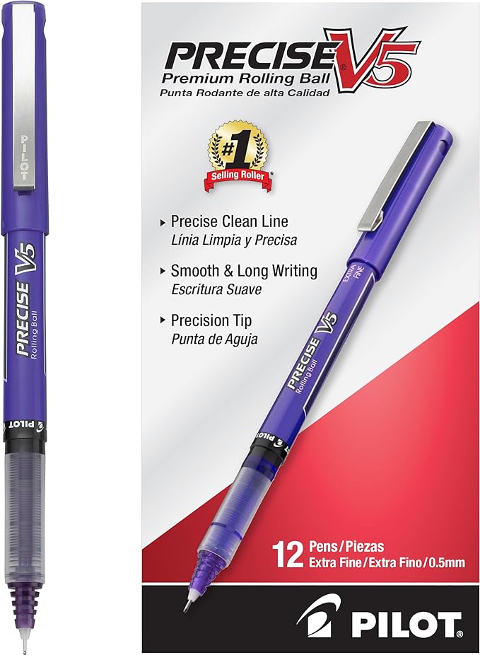 PILOT Precise V5, Extra Fine Point 0.5 mm Purple Pens, Purple, Pack of 12