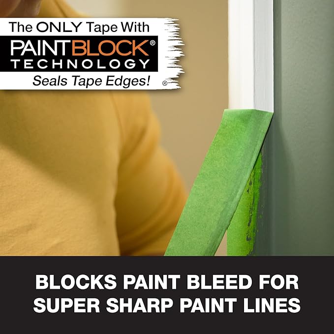 FrogTape Multi-Surface Painters Tape with PAINTBLOCK, 1.5 Inch Wide (1.41 In. x 60 Yds), Medium Adhesion, Green, 4 Rolls (240660)