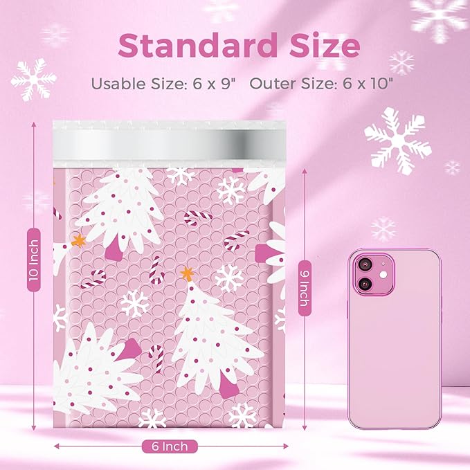 Metronic Christmas Bubble Mailers 6x10 Inch 50 Pack Cute Bubble Mailers Usable Size 6x9" Waterproof Padded Envelopes Mailing Envelopes for Shipping Gift, Jewelry, Makeup, Small Items