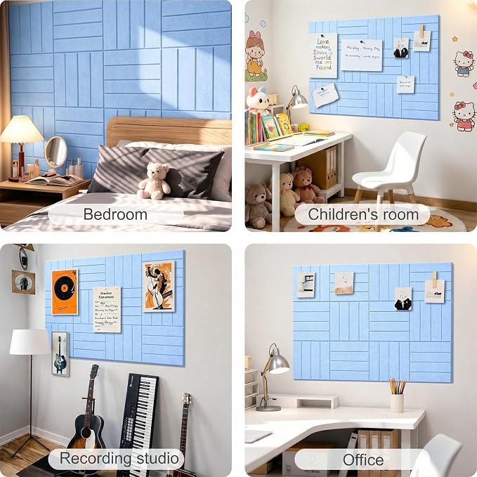 0.47" Thick Felt Wall Tiles 36"x24" Cork Board Alternative 6 Pack 11.81"x11.81"Felt Bulletin Board Pin Board with Removable Adhesive Tape&30 Pushpins for Home Office School(Bold-Light Blue)