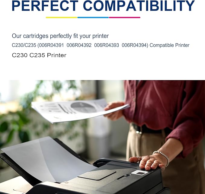C230 C235 High-Yield Toner Cartridge 4 Pack for Xerox Replacement 006R04391 006R04392 006R04393 006R04394 Works with Xerox C235DNI/C230DNI Printer (Black,Cyan,Magenta,Yellow)