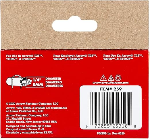 Arrow 259 T25 Staples for Installing Low Voltage Wires & Cables, 1100 Count | 9/16" Leg Length, 5/16" Crown Width, Heavy-Duty Steel, For Holiday Lights, Doorbells & Alarm Systems