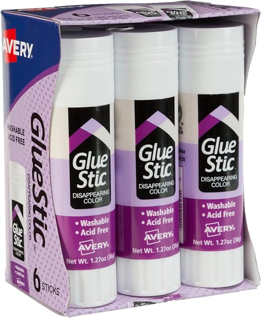 Avery Glue Stic, Disappearing Purple, Washable, 1.27oz, Glue Sticks (98071) (Pack of 72)
