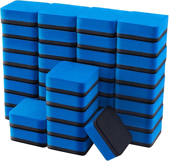 Dry Erase Erasers, 40 Pack Magnetic Whiteboard Dry Erasers | Chalkboard Cleaner Wiper for Kids and Classroom Teacher Supplies Home and Office, Blue