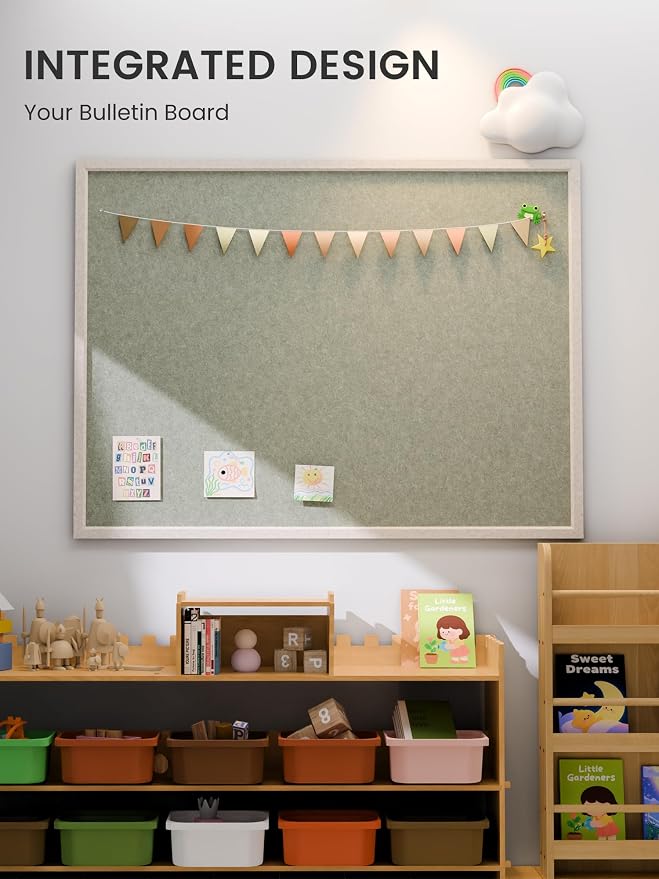 Fluxynara 47.2" x 35.4" Felt Frame Bulletin Board, Sage | Cork Board Alternative with 36 Removable Adhesive Tabs, Foldable Pin Board for Wall, Home, Office, Classroom & Dorm