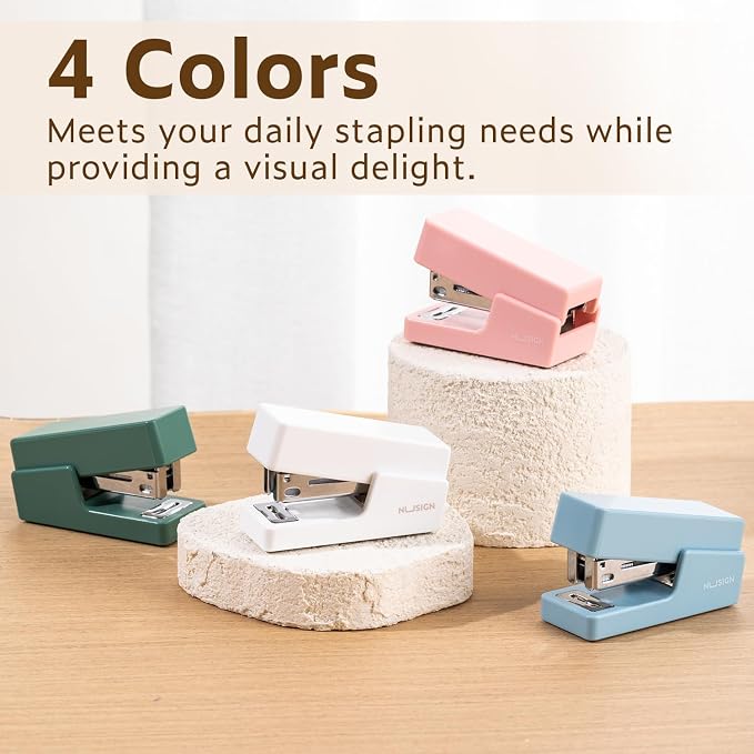 NUSIGN Mini Stapler with 830 Staples, 25 Sheet Capacity, White | Small Cute Desk Staplers