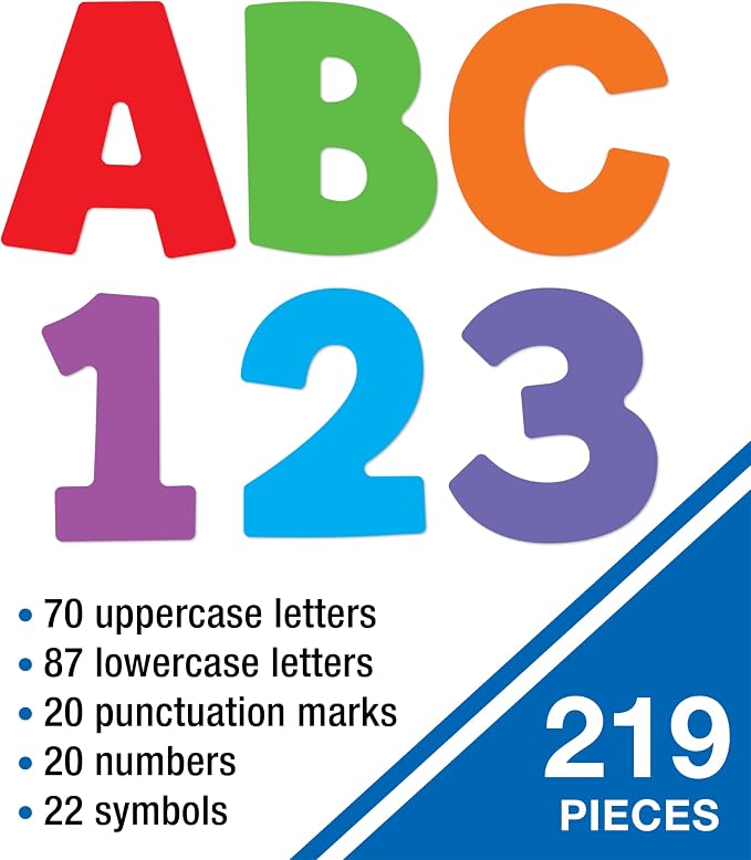 Carson Dellosa 219-Piece 4 Inch Colorful Cutout Letters for Bulletin Boards, Numbers, Punctuation & Symbols, Bright and Colorful Bulletin Board Letters, Colorful Classroom Letters for Bulletin Board | Upper and Lowercase Alphabet, Numbers, Punctuation,...